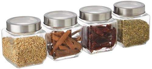 Image of CROCO JAR Square Glass Storage Containers 580ml | Transparent Airtight Kitchen Jars with Steel Lid | Cubical Glass Jars for Pantry, Snacks, Dry Fruits, Masala, Pickle & Coffee Beans | Pack of 6