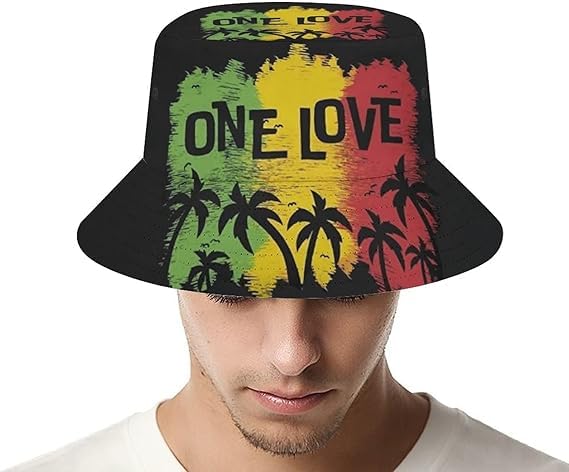 Image of One Love Music Reggae Rasta Jamaican Men's Women's Bucket Hat Packable Lightweight Outdoor Hat