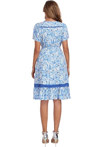 Image of Women's Floral Dress with Ladder Lace Trim Midi Summer Casual Elegance Dress