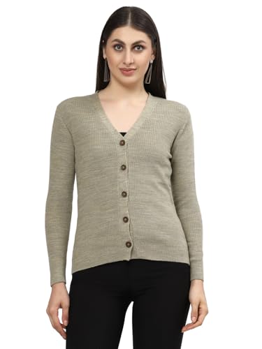 Image of Kalt Women Full Sleeves V-Neck Design Acrylic Cardigan Sweater