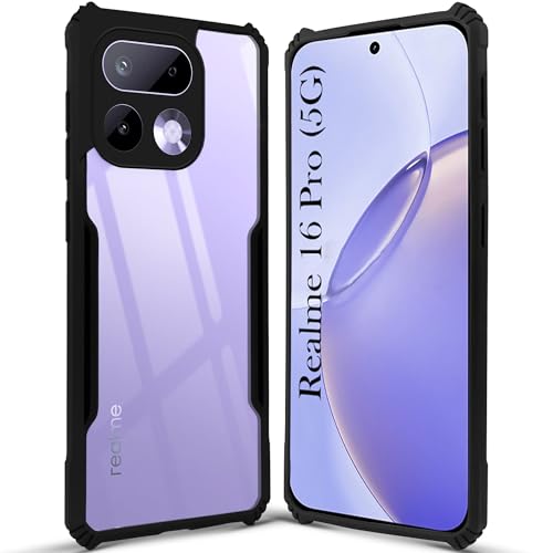 Image of Jkobi Hybrid Back Cover Case for Realme 16 Pro (Shockproof with Polycarbonate Clear Panel | Professional Black)