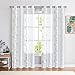 Jinchan White Embroidered Curtains for Living Room - 84 Inch Long Faux Silk Floral Curtains with Grommet Top and Flower Pattern - Light Filtering - 2 Panels