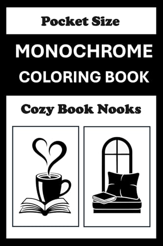 Monochrome Coloring Book Cozy Book Nook Pocket Size: Mini Coloring Book for Adults (4x6) - Black and White One Pen Travel Size Coloring Mindful and Cozy (One Pen Monochrome Coloring Books) image 2