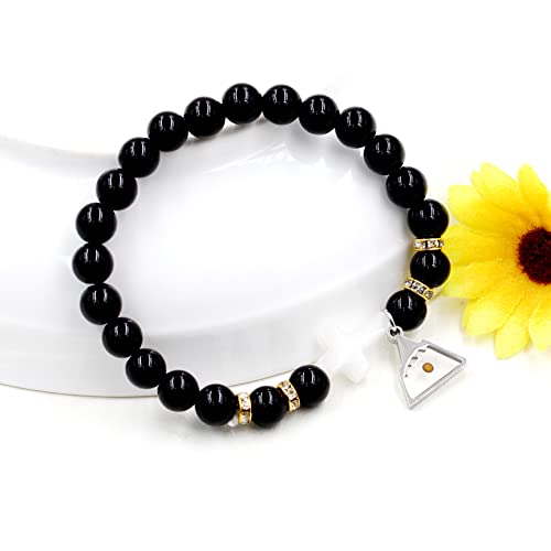 Image of Uloveido Black Agate Side Cross Bracelet Mustard Seed Charms, Personalized Letter A-Z Tiger's Eye Bangle Y944