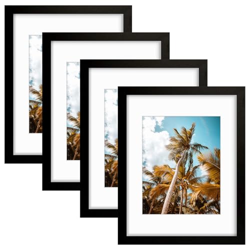 Image of Frametory, 11x14 Picture Frame - Display 8x10 Photo with Mat - Wide Molding - Preinstalled Wall Mounting Hardware (Black, 4-Pack)