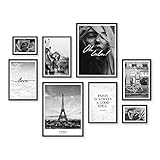 ARTFAVES Poster Set - Paris City Love | Deko Fashion schwarz-weiß | 8 Moderne Wandbilder Premium Mix | 30x40-21x30-13x18 | Bilder Wohnzimmer, Schlafzimmer | ohne Rahmen