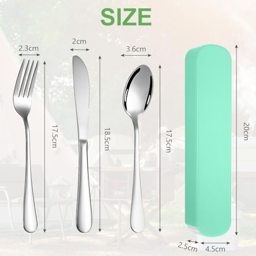 HOTUT Zestaw sztućców kempingowych, 3 szt łyżek ze stali nierdzewnej wielokrotnego użytku, Przenośny zestaw przyborów sztućce do czyszczenia, na wędrówki, podróże, piknik, do biura, szkoły (zielony)