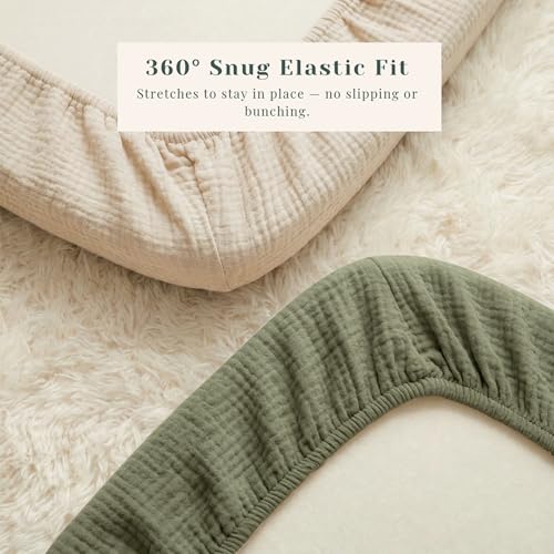 Image of 3 Pack Muslin Bassinet Fitted Sheets for Bedside Sleepers | Soft Cotton Baby Sheet Set Compatible with Baby Delight for Boys and Girls, Dream On Me, AMKE and Other Rectangle Mattresses