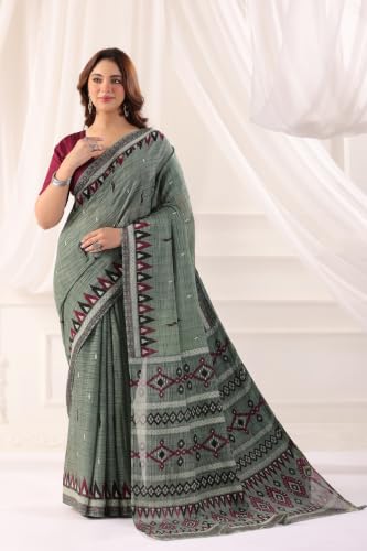 Image of TAMAIRA FASHION Mulmul Pure Cotton Saree For Woman Sambalpuri Printed |Office Wear Daily Wear Sarees For Women Without Blouse Piece (Available in 10 Colours)