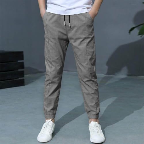 Boys Pants Lightweight Casual Cotton Linen Elastic Waist Athletic Joggers Casual School Uniform Pant Size 4-12 Years2