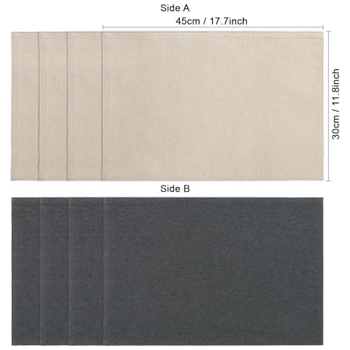 Banchif Platzsets Leinenimitat Tischsets Abwaschbar Tischsets Doppelseitigen Platzsets Stoff Platzdecken maschinenwaschbar 30 x 45 cm (Grau-Beige, Rechteckig Satz von 4)
