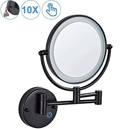 Espejo de tocador de maquillaje iluminado montado en la pared, espejo de maquillaje de baño con aumento 1X/10X de doble cara de 8 pulgadas, atenuación táctil de pantalla, espejo de afeitar cosmét