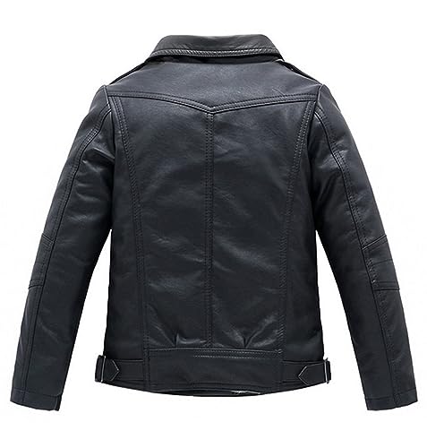 LOKTARC Boys Girls Spring Motorcycle Faux Leather Jackets with Oblique Zipper