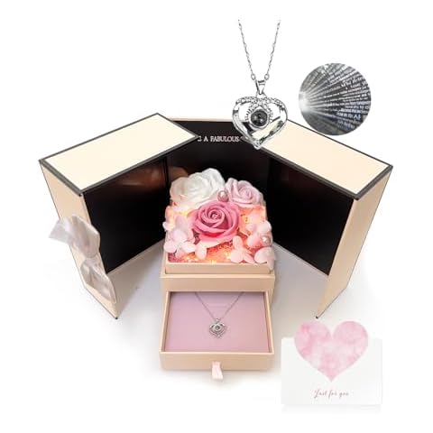 Preserved Rose Gift Box with Necklace Cover