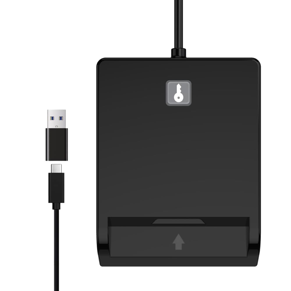 Lector de tarjetas inteligentes de contacto - Lector de tarjetas inteligentes USB con botón virtual para FIDO2 (solo Windows, Cryptnox Cards) - Compatible con Windows, MacOS y Linux - CCID, ISO7816