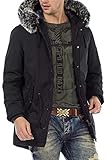 Strapazierfähiges Material Cipo & Baxx Herren Winter Parka Kunstfellkapuzen Jacke Winter Mantel Jacke Parka Gefüttert mit Kapuze Gr.L Schwarz