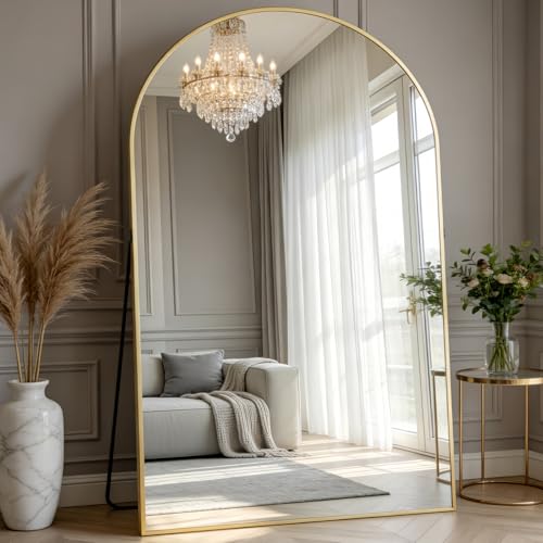 Image of Prywot Full Length Mirror, Oversized 86 inchx46 inch Arched-Top Floor Mirror, Gold
