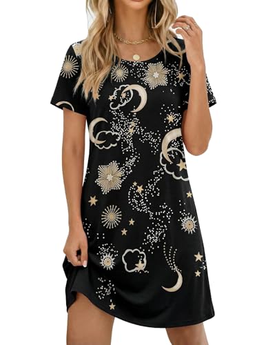 Image of Ekouaer Womens Nightgown Short Sleeve Night Dress Printed Sleepwear Soft Sleep Shirt S-3XL