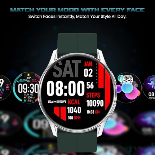 Image of GameSir Evo Vista Smartwatch, 1.39 inch HD Round Display, Bluetooth Calling, Heart Rate & SPO₂, 100+ Sports Modes, IP67, Long Battery Life for Men & Women (Magnatic Green)