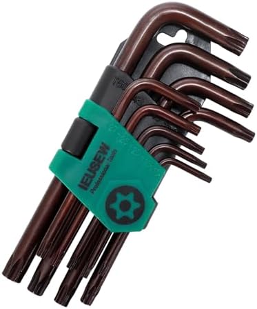 Ieusew Torx Star Allen Wrench Set, Tamper Resistant Star Key Set, S2 Steel, 9-Piece Star Wrench Key Set T10-T50