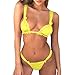 Produktbild Damen Bras Damen Unterwäsche,Hansee Bademode Damen Krawatte Solide Bandage Bikini Set Eingewickelter Badeanzug Push Up Bikini (L, Gelb)
