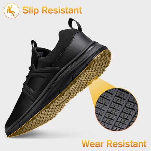 Non Slip Work Shoes for Mens Slip On Sneakers Waterproof Chef Kitchen Shoe Comfortable Slip Resistant Restaurant Footwear Hombre Zapatos de Trabajo, Black3