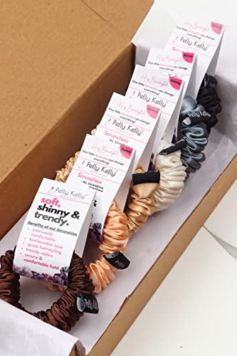 Image of Premium Satin Scrunchies for Women | Hair Bands, Ponytail Holders & Rubber Bands | Skinny, Fluffy, No-Damage Hair Ties | Girls Hair Accessories | Small Size | Pack of 6