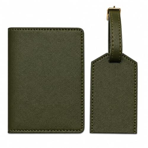 Image of Eco Leather Unisex Passport Cover and Luggage Tags (Dark Green)