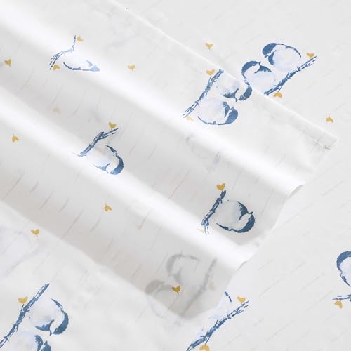 Image of Poppy & Fritz - Full Size Sheet Set, 100% Long-Staple Percale Cotton Bedding, Crisp & Cool, Deep Pockets, Bed Sheets with Matching Fitted Sheet & Pillowcases (Tweet Tweet Birds Blue)