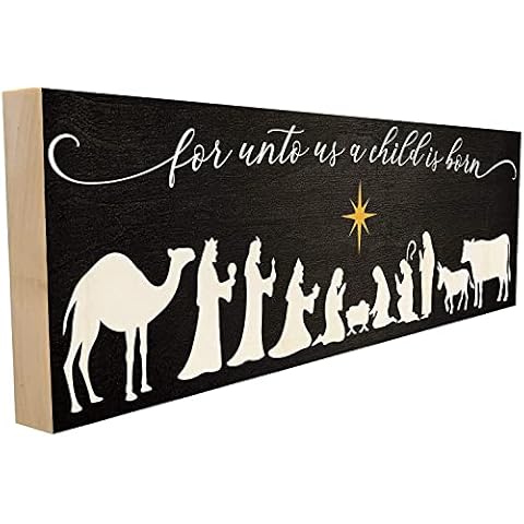 Unto us a Child is Born. Crafted from Solid Hardwood in Our Tennessee Mill, This Wooden Sign Features a Keyhole Hanger for Wall Display. Cover