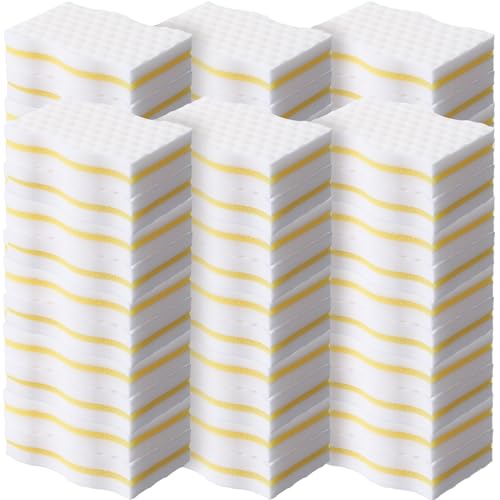 Image of SiliFine 60 Pack Magic Extra Durable Sponge Eraser 3 Layer Density Cleaning Pads in Bulk Thick More Lasting Sponge Eraser for Bathroom Kitchen Floor Bathtub Toilet Cleaner(Yellow and White)