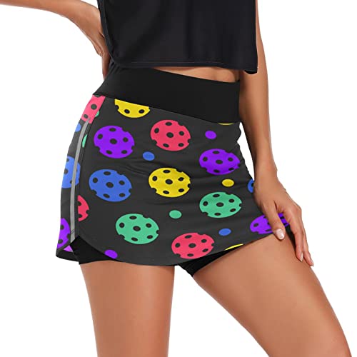 Odawa Colorful Pickleball Balls Women's Athletic Skirt With Pocket Active Skort For Golf Tennis Hiking Running #TOP2