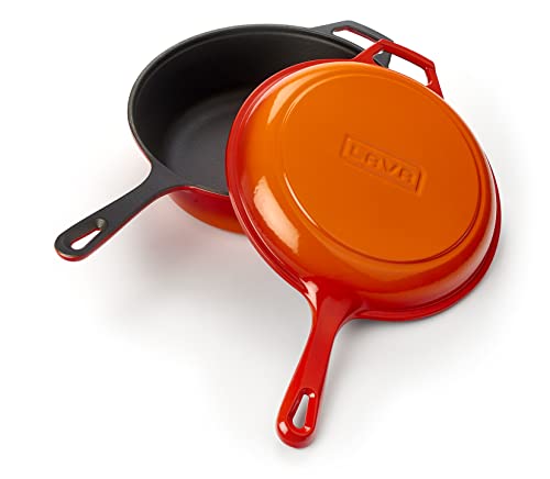 Lava Combo Poêle profonde et couvercle de poêle en fonte Orange Lava Combo Poêle profonde et couvercle de poêle en fonte Orange