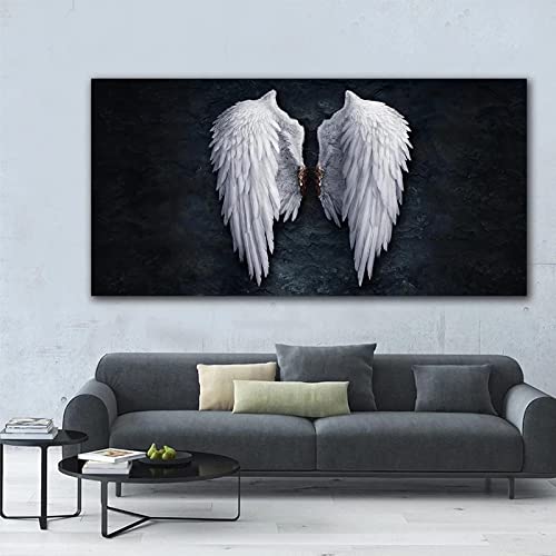 Peinture sur toile ailes en noir et blanc design abstrait sans cadre 50x100 cm