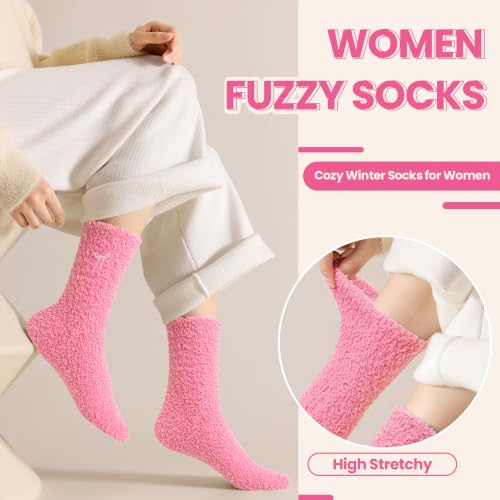 Image of Eocom Fuzzy Socks for Womens Warm Fluffy Winter Cozy Thick Plush Slipper Sleep Comfy Crew Christmas Socks 5 Pairs