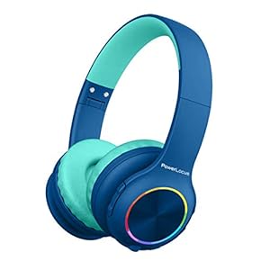PowerLocus PLED Koptelefoon voor Kinderen, Draadloze Hoofdtelefoon voor Kinderen met LED lampjes, Microfoon, Micro SD slot, Opvouwbaar (Blauw)