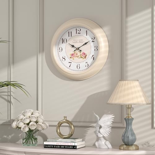 Abdurey Sweet French Decorative Wall Clock,Creamy White Rose Style - Image 5