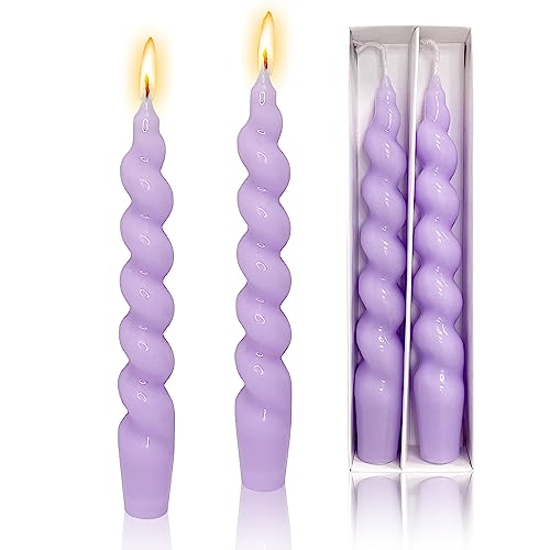 Twisted Spiral Candles - Dripless Purple Dinner Candles, 7.5