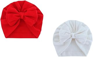 Aashiya Trades Set of 2 - Cotton Turban Knot Bow Cap for Baby Girls & Baby Boys Turban Bow Cap Red and White Bow Price In India