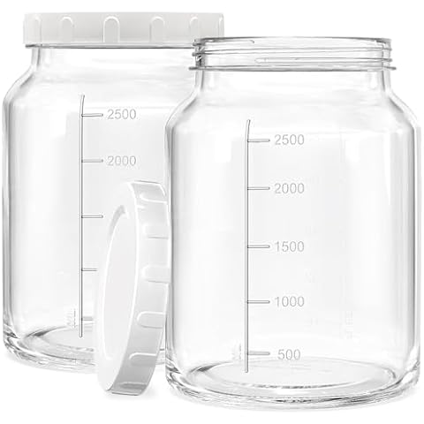 Qianfenie 2 Pack 0.8 Gallon(3200ML) Glass Jar with Airtight Lid, Large Mason Jars Wide Mouth with Clear Scale Marks, Heavy Duty Glass Food Storage Jars with Reusable Lid for Sugar, Pasta, Flour, Oats Cover