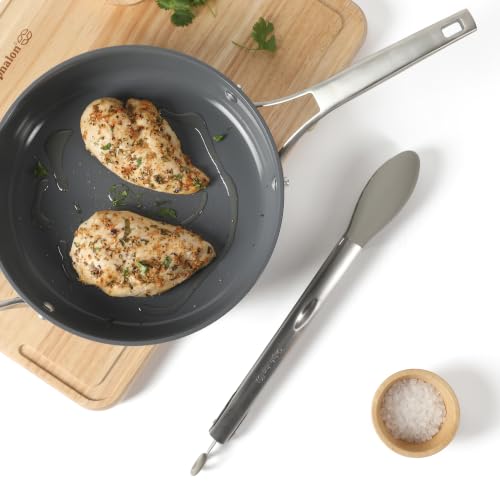 Image of Calphalon Edge Kitchen Tongs, Stainless Steel Locking Tongs with Heat-Resistant Silicone Heads, Nonstick-Safe Cooking Tongs for Grilling, Serving & Food Prep, Taupe