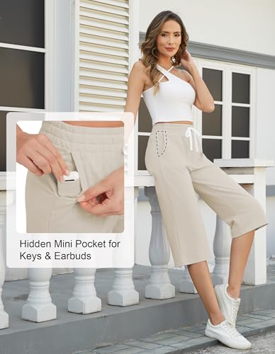 Image of SPECIALMAGIC Women Capri Pants Cotton Yoga Wide Leg Pajama Pants Capris Sweatpants Sports