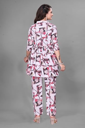 Image of Women Crepe 3 /4 Sleeves V Neck Cord Set Featuring Floral Pattern Design 2 Piece Ethnic Wear Set