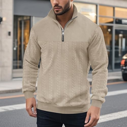 Men's Quarter Zip Sweatshirt Pullover Long Sleeve Casual Slim Fit Sweaters Fashion Solid Polo Sweater2