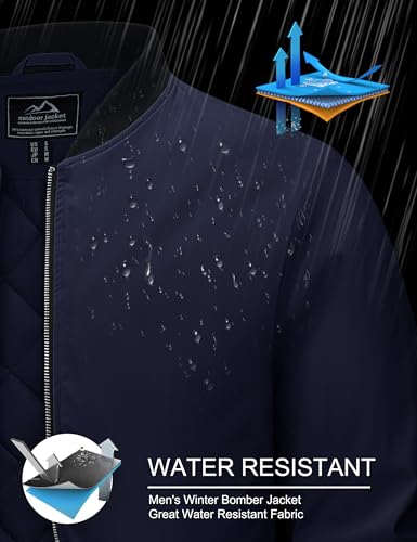 Image of MAGCOMSEN Men's Bomber Jackets Windproof Water Resistant Windbreaker Full Zip Outwear Jacket Casual Padded Coats Navy 2XL