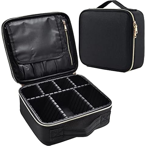 Joligrace Makeup Bag Cosmetic Case Vanity Travel Beauty Box Make Up Train Case Hairdressing Tools Organiser with Adjustable Compartment Oxford Fabric, Black Cover