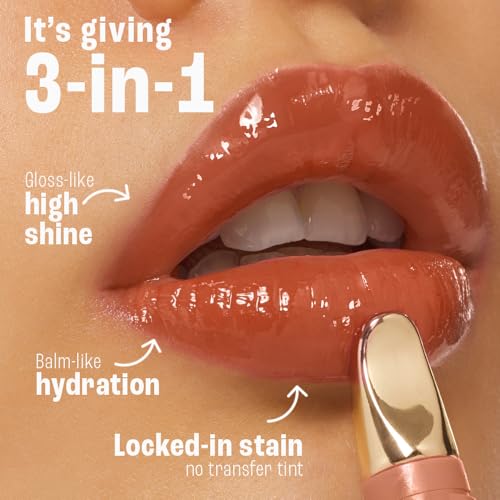 Image of Lakme 9to5 Hya Beach Edit Lip Gloss Stain - 3 Caramel Drizzle, Long Lasting Stain, For Soft and Nourished Lips, with Linoleic Acid & Hyaluronic Acid, SPF 15, Non-Sticky and Lightweight, 10 ml