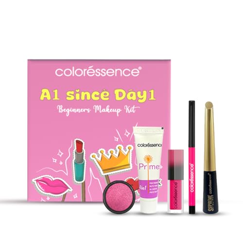Coloressence A1 Since Day1 Face Makeup Kit for Women, Pack of 5 Premium Products | Liquid Lipstick, Kajal, Eyeliner, Eyeshadow, Primer | Gift Set for Woman