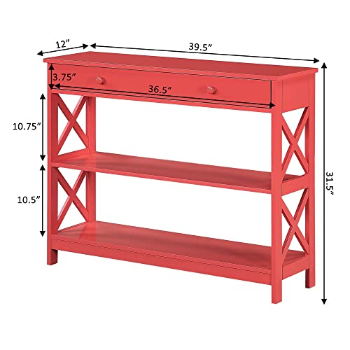 Image of Convenience Concepts Oxford 1 Drawer Console Table with Shelves, Coral