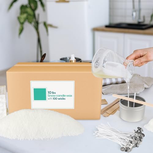 10LB Natural Pearled Candle Making Kit with 100 Cotton Wicks, Reu...